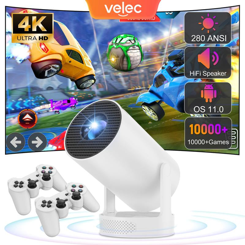 VELEC G300 PRO Hifi-Retro Game Projector: the Perfect Combination of Retro Game Console and Projector. It Has More than 15000+ Games. White #Springtok Controllers Audio